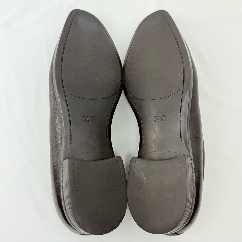 Hugo Boss Brown Leather Silver Tone Horse Bit Slip On Dress Loafer Shoes - Picture 10 of 15